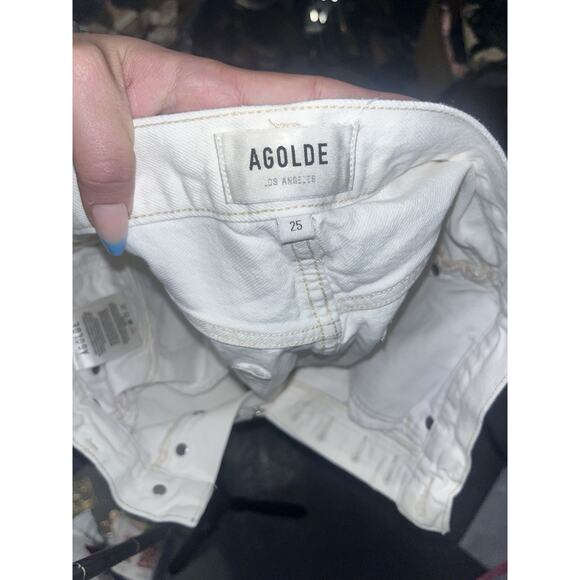 Agolde Shorts Womens 25 White Parker Long High Rise Fly Button Frayed - Picture 5 of 6